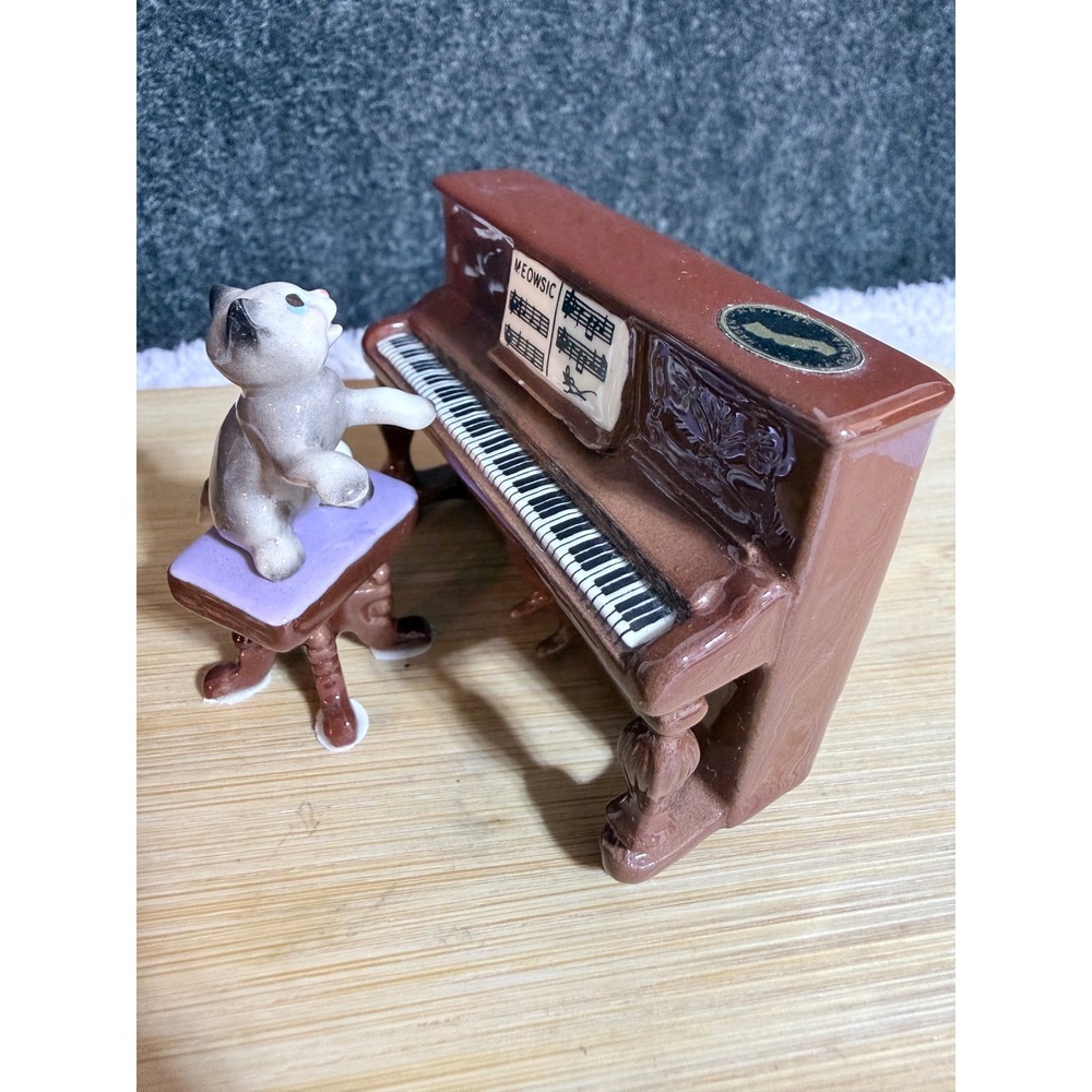 Hagen-Renaker Miniature Ceramic Cat at Upright Piano Figurine Set 03124 Retired